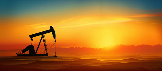 Wall Mural - Silhouette of oil pump jack rig on desert, energy industrial for petroleum gas production