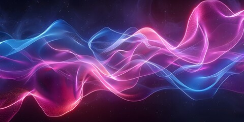 Poster - neon abstract waves in electric pink and blue with dynamic movement for fashion and product display