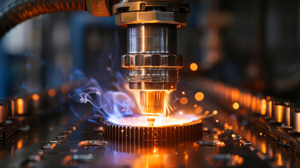 Wall Mural - Closeup of a laser cutting machine in an industrial workshop.