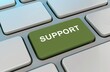 © grooveisintheheart - 3D illustration of the green keyboard button with a word 'Support' on it. Assistance. White empty buttons of a keyboard. Customer service. User, consumer. Tech support. Online. Marketing