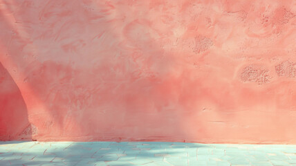 Wall Mural - A pink textured wall with light blue floor and soft shadows.