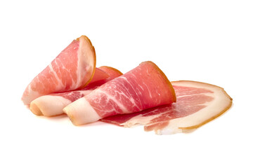 Canvas Print - Italian prosciutto crudo or spanish jamon. Jerked meat, isolated on white background. High resolution image.