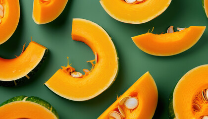 Poster - A close up of several pieces of orange squash