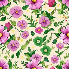 Canvas Print -  seamless pattern of miniature petunias and greenery, Generative AI