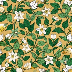 Sticker - seamless pattern of small gardenias and vines, Generative AI