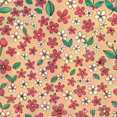 Poster -  seamless pattern of small gardenias and vines, Generative AI