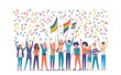 © Gelpi - Diverse group celebrating with pride flags and confetti, showcasing LGBTQ+ unity and joy. Generative ai