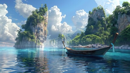 Wall Mural - Thailand Nature. Beautiful Bay with Blue Waters and Scenic Cliffs on a Small Island