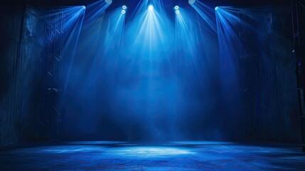 Wall Mural - Captivating contrast of blue spotlight and dim stage lighting