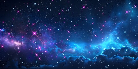 Wall Mural - Glowing Neon Constellations in Magical Starry Night Sky Background