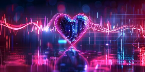 Poster - vibrant neon heart beats romantic futuristic background for promotions and product displays