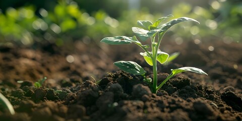 Wall Mural - Enhancing Seedling Growth with Soil Fertility, Plant Nutrition, and Digital Mineral Nutrients. Concept Plant Growth, Soil Health, Nutrition, Digital Tools, Seedling Development