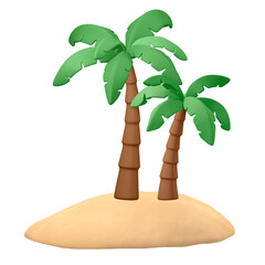 Canvas Print - Coconut tree png sticker, tropical 3D cartoon transparent background