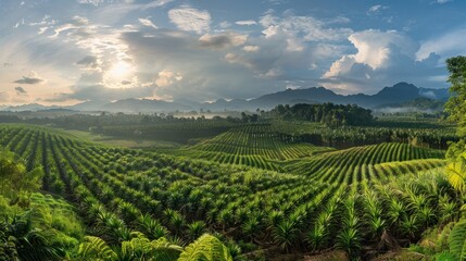 Wall Mural - Sunrise Over Lush Green Hills