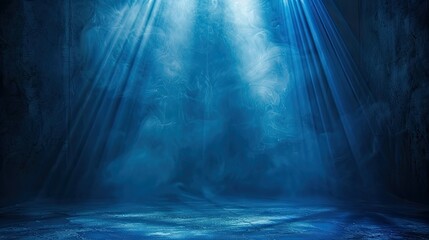 Wall Mural - Vibrant blue spotlight beams on dark stage, creating stunning contrast