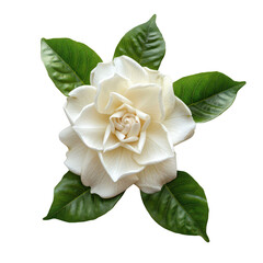 Canvas Print - Lovely gardenia flower flat lay, top view, showcasing its beauty from above.