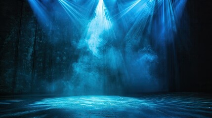 Poster - Vibrant blue spotlight casting light on dark stage, creating dramatic contrast