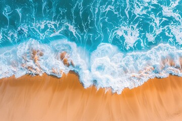 Wall Mural - Wave Sun. Abstract Ocean Wave Crashing on Beautiful Blue Beach Coastline