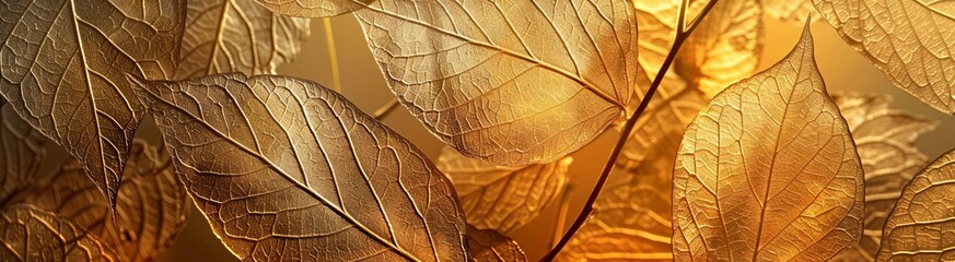 Wall Mural - A close up of a leafy tree with a golden hue