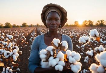 Poster - Portrait of an African woman working in a cotton field in the United States
