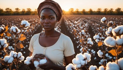 Canvas Print - Portrait of an African woman working in a cotton field in the United States
