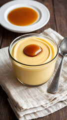 vanilla pudding with hot caramel sauce