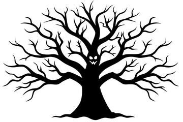 halloween tree silhouette vector, silhouette of a dead tree vector illustration