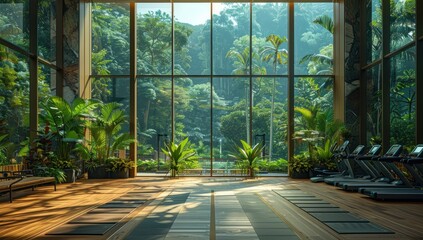 Sticker - Modern Gym with Stunning Rainforest View