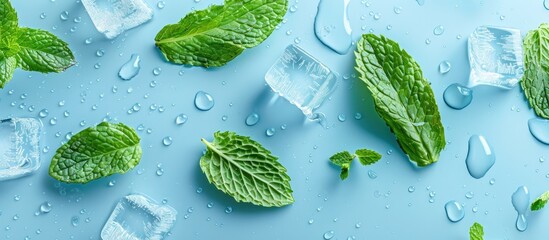 Wall Mural - Refreshing Mint and Ice Cubes