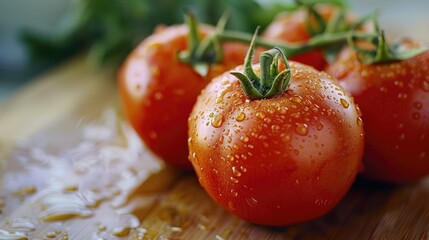 Fresh vibrant and juicy tomatoes on the table