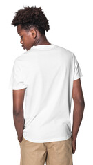 Wall Mural - Png teen boy mockup in white tee basic youth apparel shoot rear view