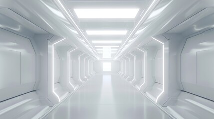 Wall Mural - a spaceship or science lab in white, with a sci-fi corridor.