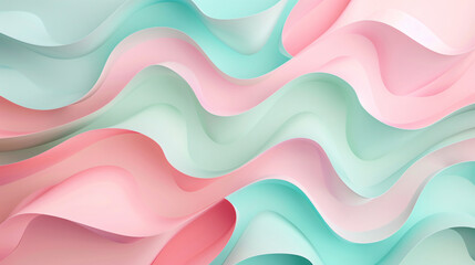 Canvas Print - 3d render of simple cute abstract background with pastel pink and mint colors, wavy shapes


