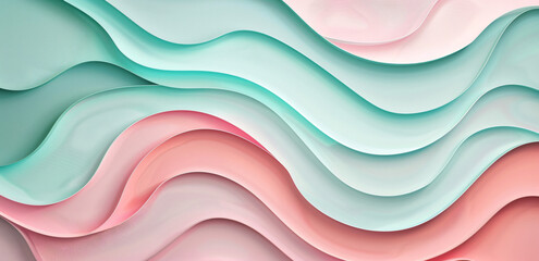 Wall Mural - 3d render of simple cute abstract background with pastel pink and mint colors, wavy shapes


