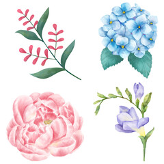 Wall Mural - Colorful flowers sticker png hand drawn collection