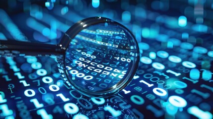 Magnifying Glass Over Binary Code