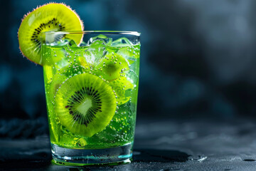 Refreshing Kiwi Cocktail with Ice and Bubbles