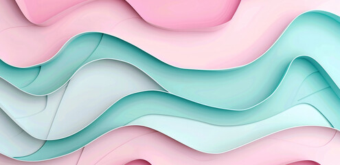 Wall Mural - 3d render of simple cute abstract background with pastel pink and mint colors, wavy shapes


