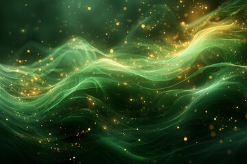 Canvas Print - Green wave of glittery particles is shown background