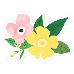 Poster - Yellow and pale pink flowers with leaves transparent png