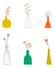 Sticker - Colorful doodle flowers in vases pattern on transparent