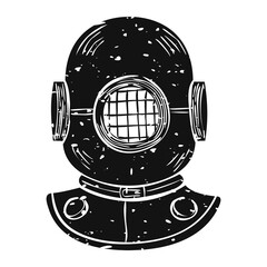 Poster - Png vintage scuba helmet illustration, transparent background