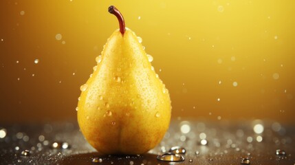 Ripe and juicy pear showcased in a vibrant still life arrangement against a light background