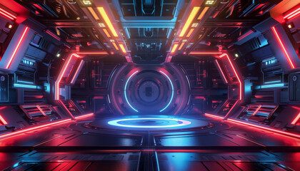 Futuristic Sci-Fi Corridor with Neon Lights