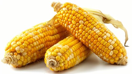 Wall Mural - Three ears of yellow corn on white background