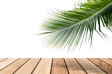 Wall Mural - Wooden table png border, palm leaf on transparent background