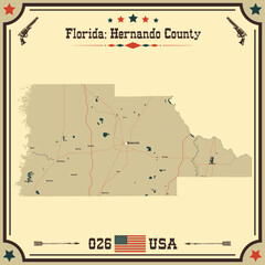 Wall Mural - Large and accurate map of Hernando County, Florida, USA with vintage colors.