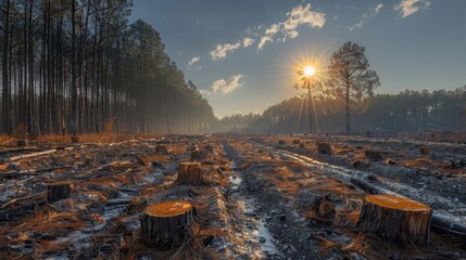 tree stumps and felled forest