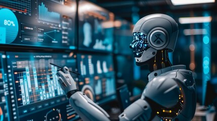 Robot Analyzing Data on a Screen