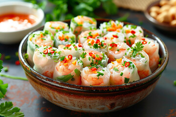 Gourmet Delight - Vietnamese Shrimp Spring Roll.  Generative AI.